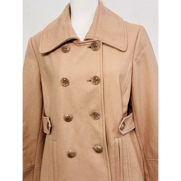 Nine West Women's Size 16 Beige Pea Coat Wool Blend Double Breasted Pockets - Picture 2 of 13